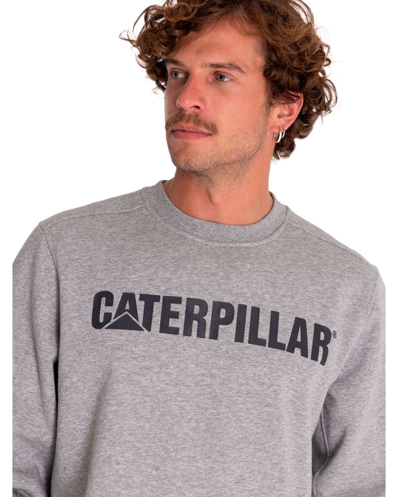 Poleron-Casual-Unisex-Caterpillar-Logo-Crewneck-Sweatshirt-Gris-Cat