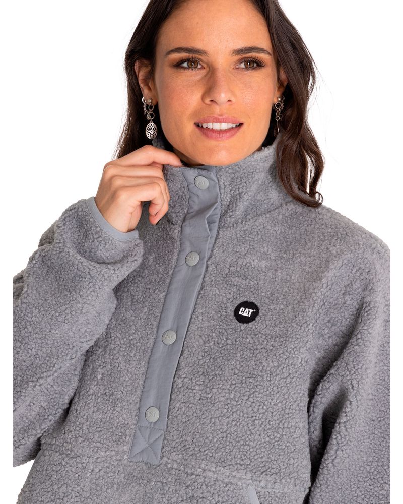 Polar-Casual-Mujer-Sherpa-Fleece-Snap-Front-Pullover-Jacket-Gris-Cat