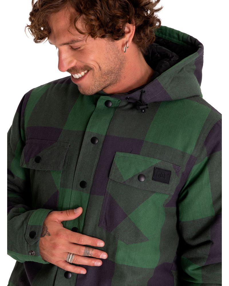 Chaqueta-Casual-Hombre-Flannel-Snap-Front-Lightweight-Insulated-Hooded-Jacket-Negro-Cat