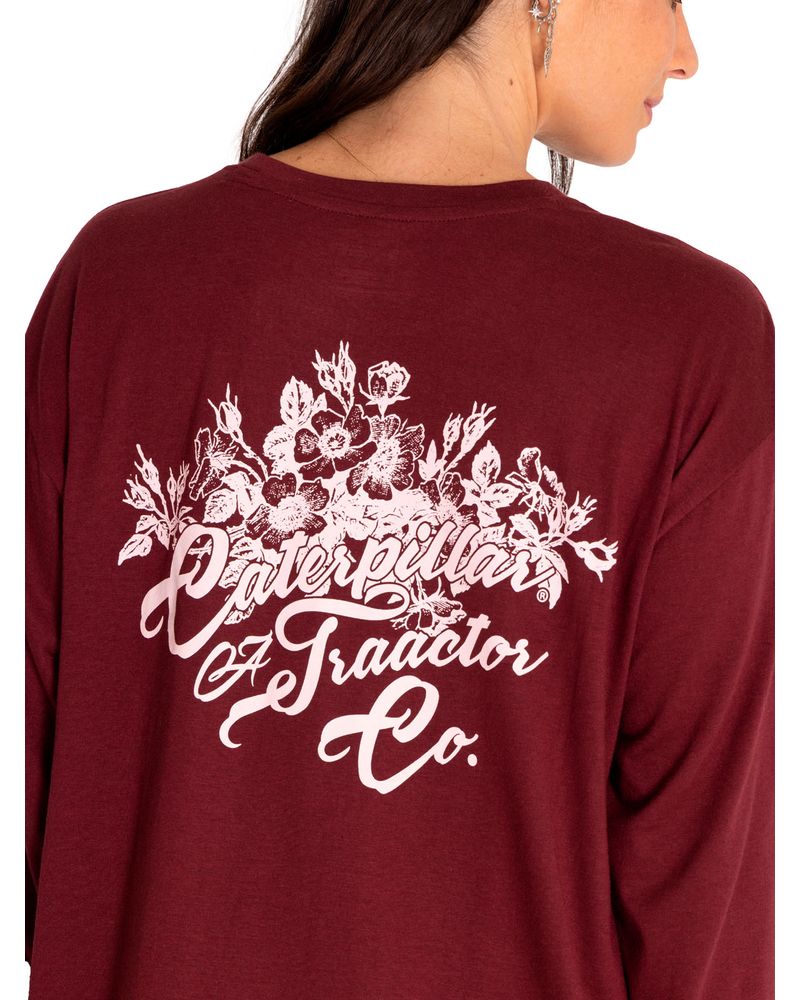 Polera-Manga-Larga-Casual-Mujer-Oversized-Sketch-Floral-L-S-Graphic-Tee-Rojo-Cat