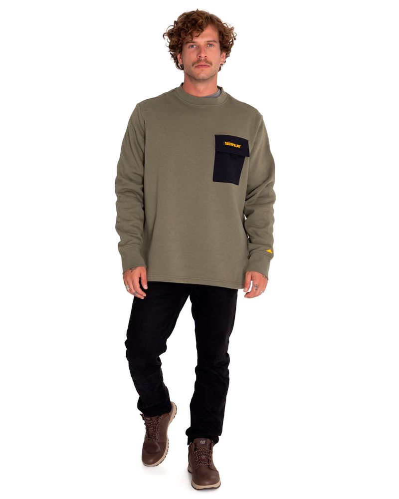 Poleron-Casual-Hombre-Utility-Crewneck-Sweatshirt-Verde-Cat