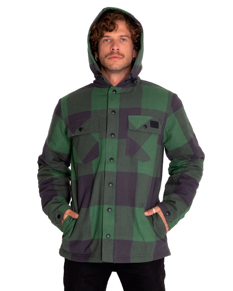 Chaqueta-Casual-Hombre-Flannel-Snap-Front-Lightweight-Insulated-Hooded-Jacket-Negro-Cat