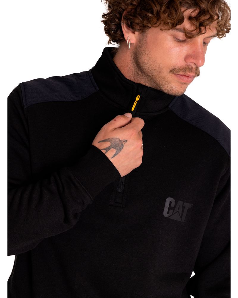 Poleron-Casual-Hombre-Essential-1-4-Zip-Sweatshirt-Negro-Cat