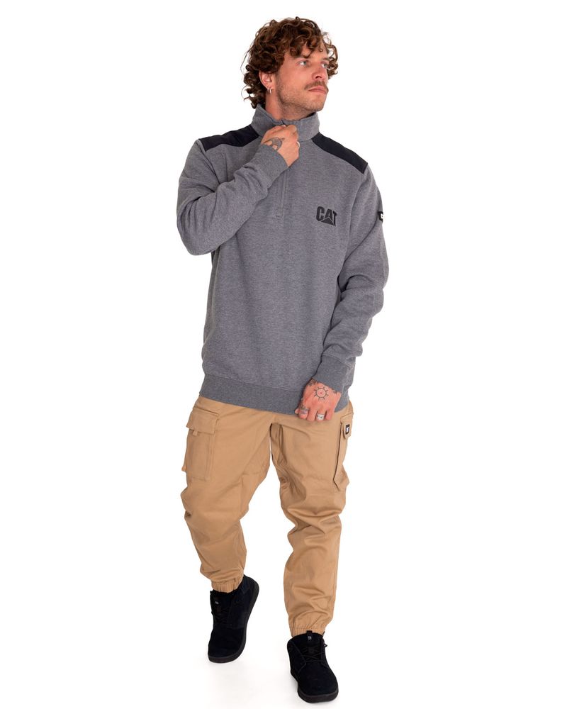 Poleron-Casual-Hombre-Essential-1-4-Zip-Sweatshirt-Gris-Cat