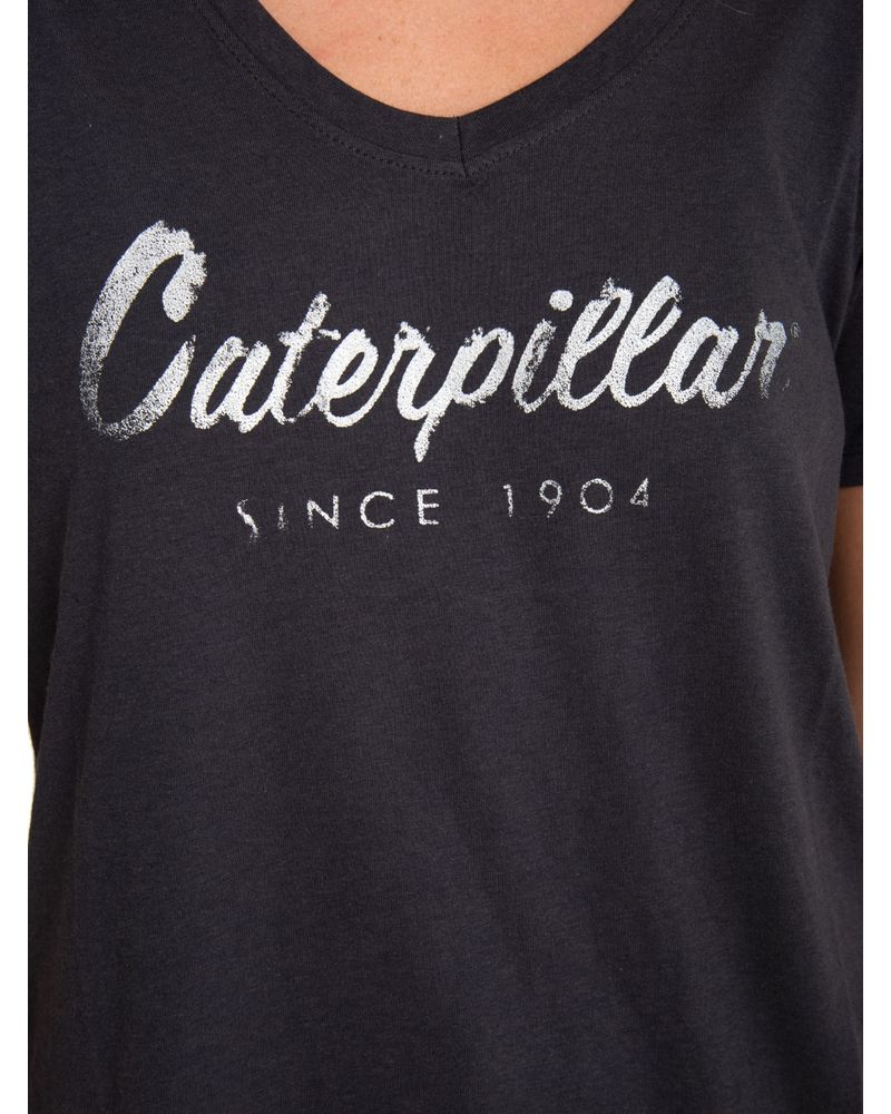 Polera-Manga-corta-Casual-Mujer-CATERPILLAR-SCRIPT-V-NECK-TEE-NEGRO-CAT