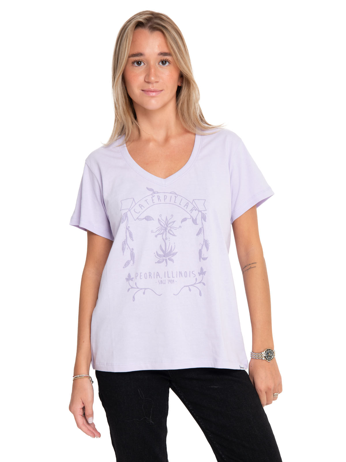 Polera Manga corta Casual Mujer NOVELTY GRAPHIC V-NECK TEE MORADO CAT