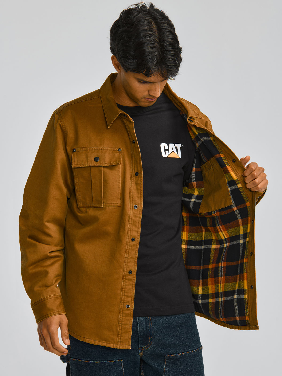 Chaqueta Casual Hombre WAXED COTTON SHIRT JAC Café CAT