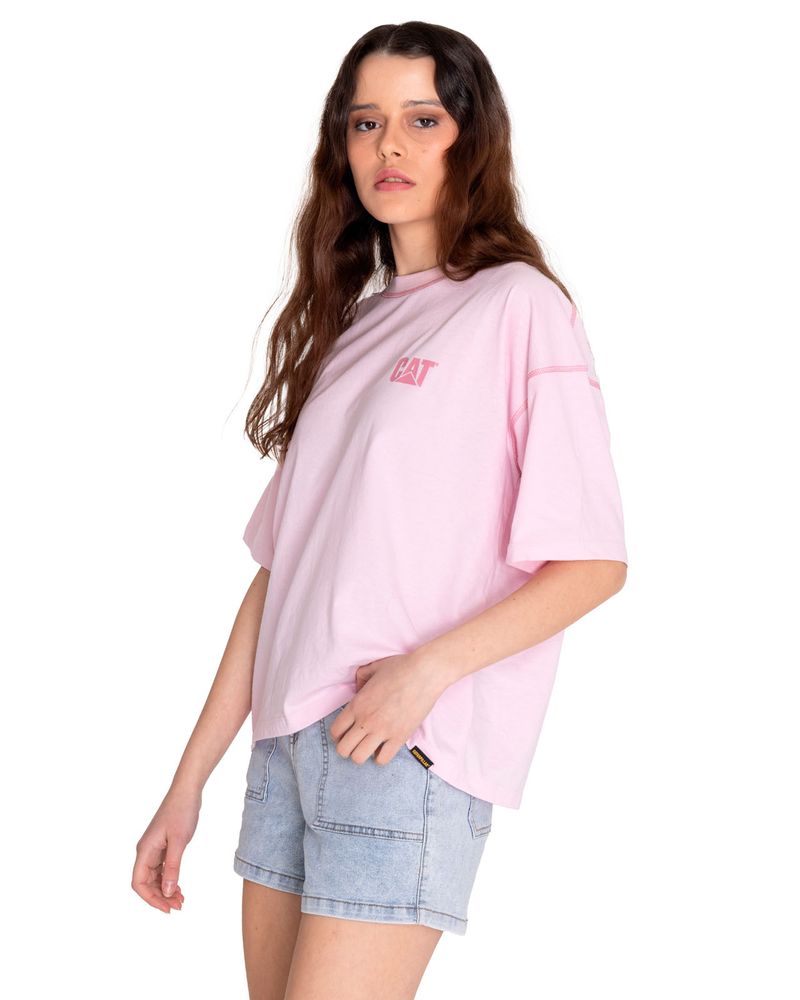 Polera-Manga-corta-Casual-Mujer-CAT-LOGO-BOXY-TEE-Rosado-CAT