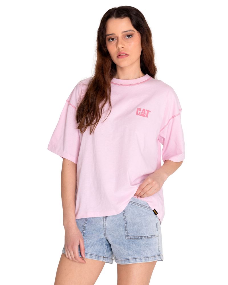 Polera-Manga-corta-Casual-Mujer-CAT-LOGO-BOXY-TEE-Rosado-CAT