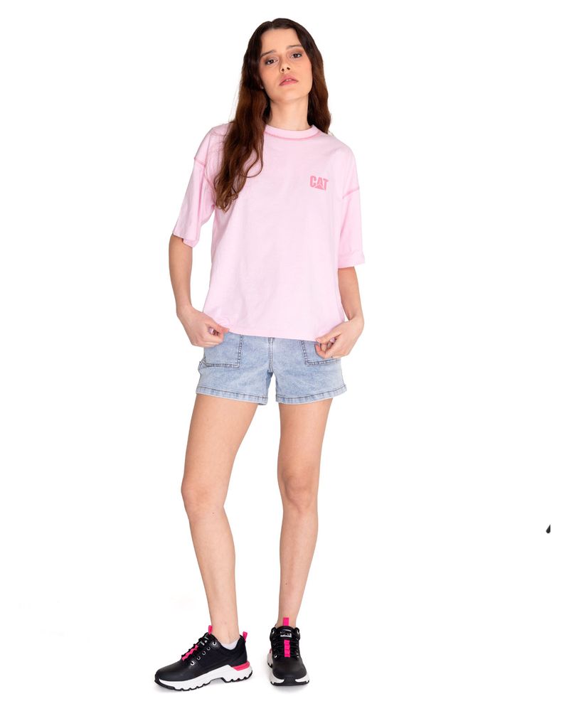 Polera-Manga-corta-Casual-Mujer-CAT-LOGO-BOXY-TEE-Rosado-CAT