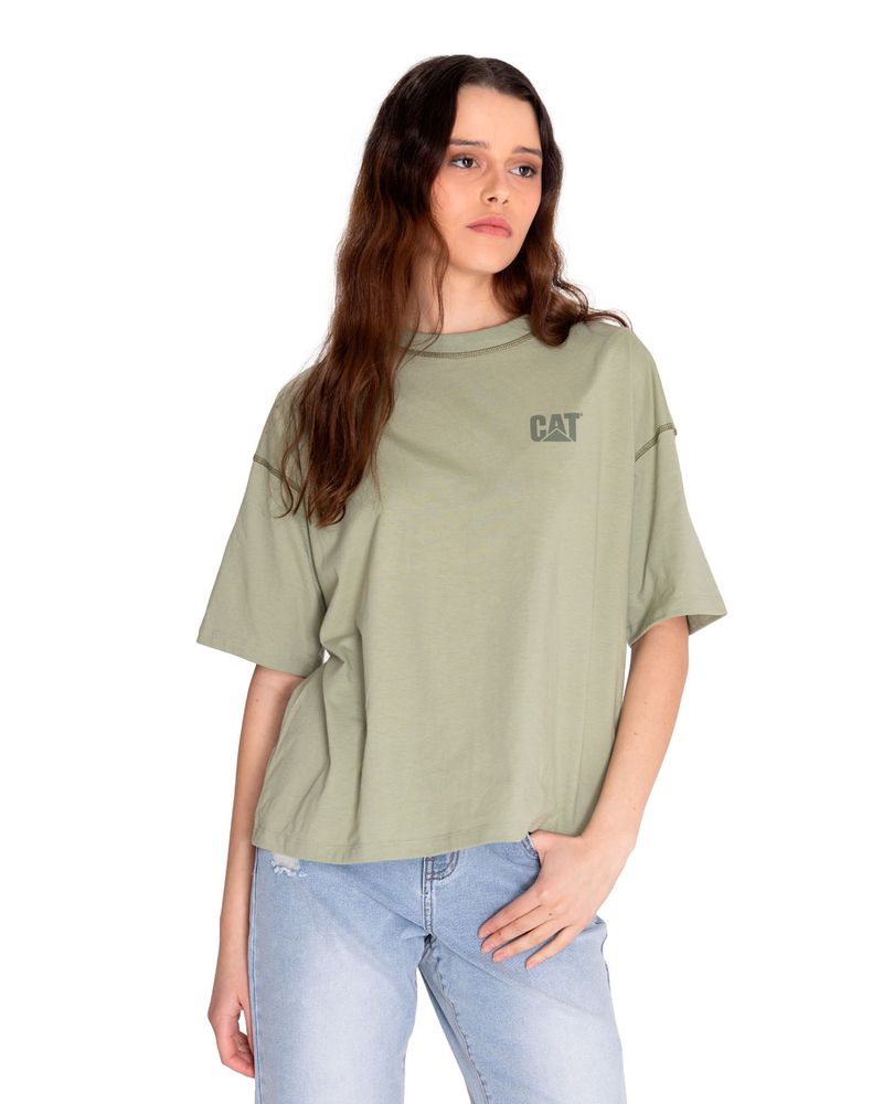 Polera-Manga-corta-Casual-Mujer-CAT-LOGO-BOXY-TEE-Verde-CAT