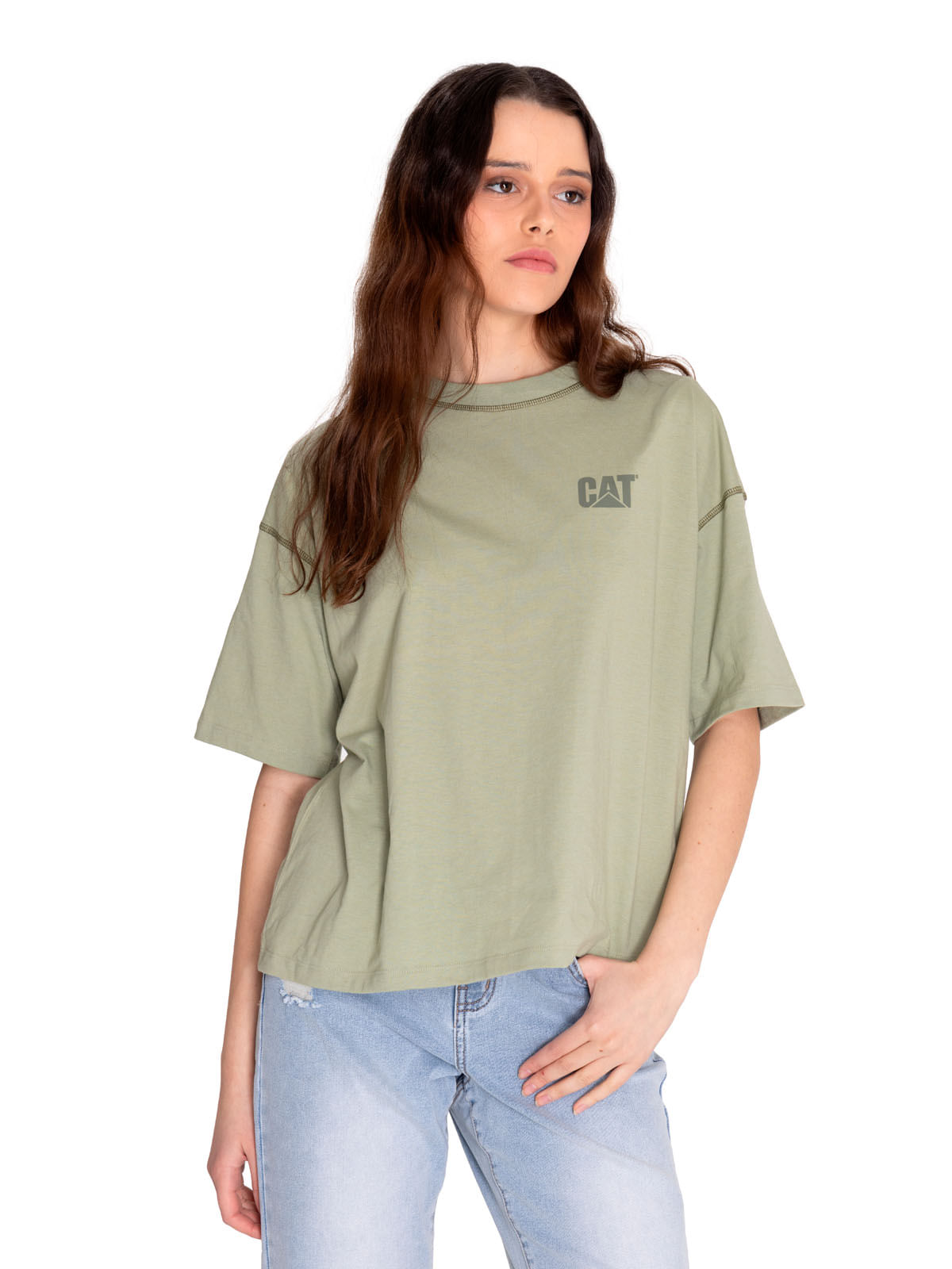 Polera Manga corta Casual Mujer CAT LOGO BOXY TEE Verde CAT