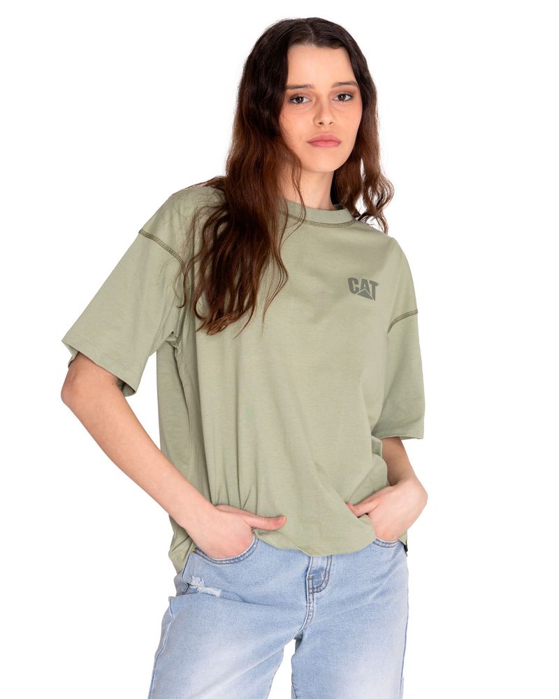 Polera-Manga-corta-Casual-Mujer-CAT-LOGO-BOXY-TEE-Verde-CAT