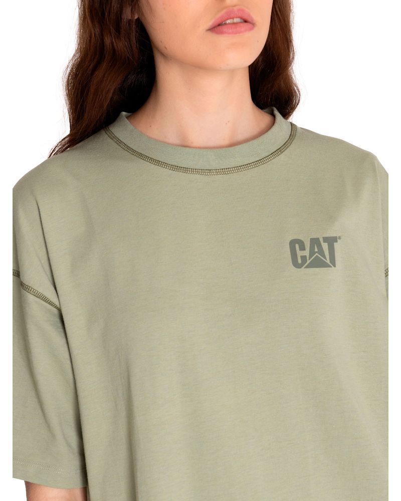 Polera-Manga-corta-Casual-Mujer-CAT-LOGO-BOXY-TEE-Verde-CAT