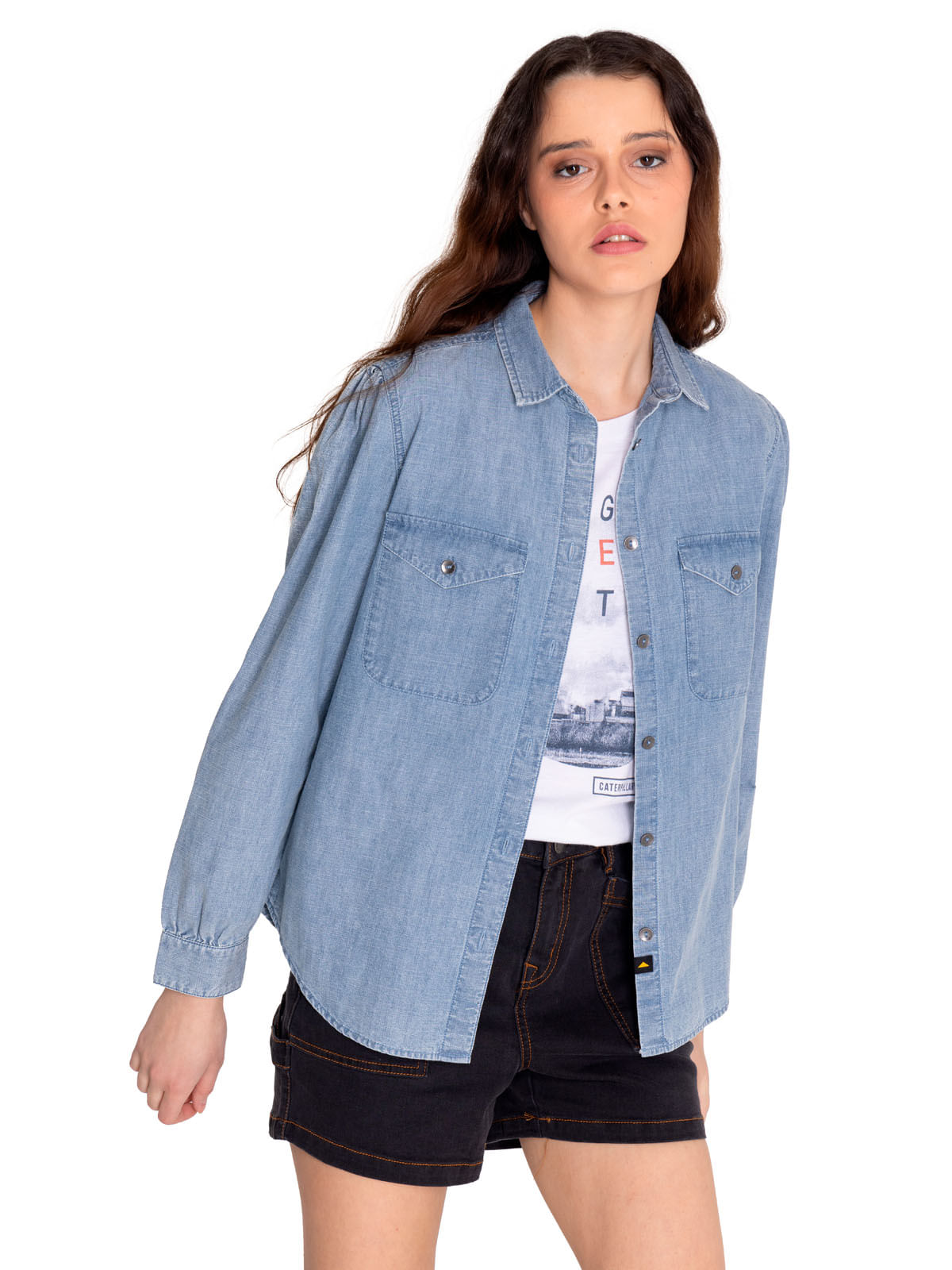 Blusa Manga larga Casual Mujer CHAMBRAY RELAXED L/S SHIRT Azul claro CAT