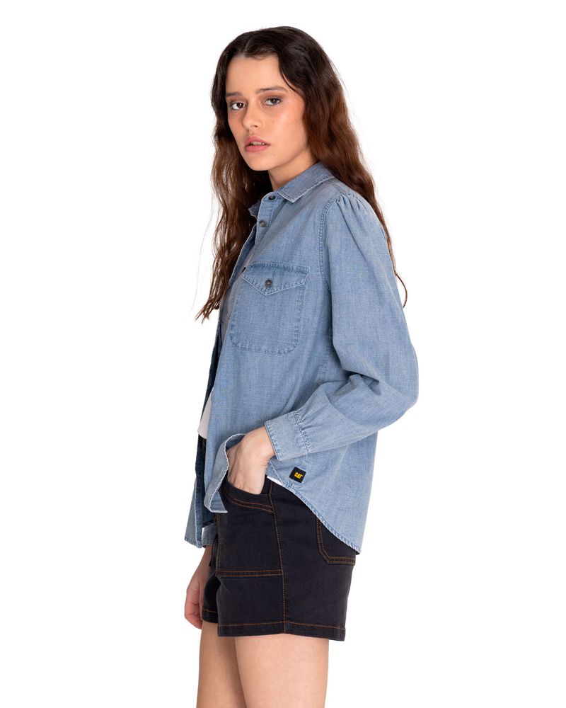 Blusa-Manga-larga-Casual-Mujer-CHAMBRAY-RELAXED-L-S-SHIRT-Azul-claro-CAT