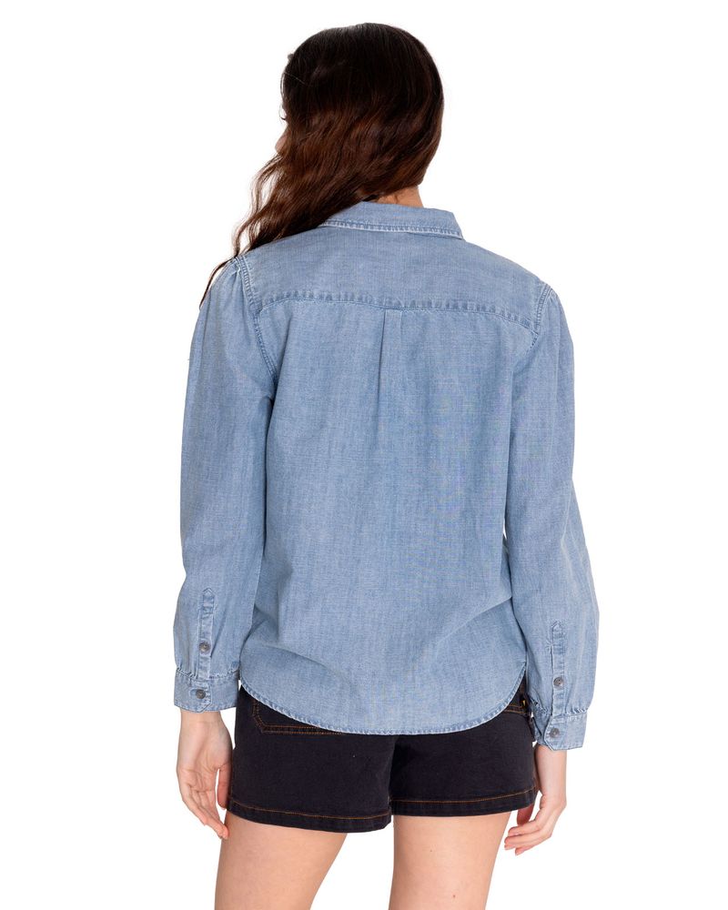 Blusa-Manga-larga-Casual-Mujer-CHAMBRAY-RELAXED-L-S-SHIRT-Azul-claro-CAT