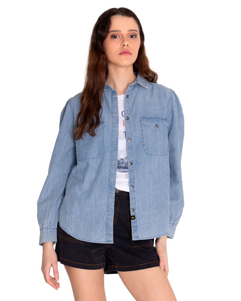 Blusa-Manga-larga-Casual-Mujer-CHAMBRAY-RELAXED-L-S-SHIRT-Azul-claro-CAT