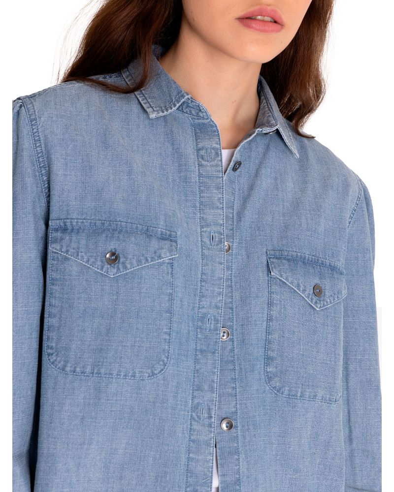 Blusa-Manga-larga-Casual-Mujer-CHAMBRAY-RELAXED-L-S-SHIRT-Azul-claro-CAT