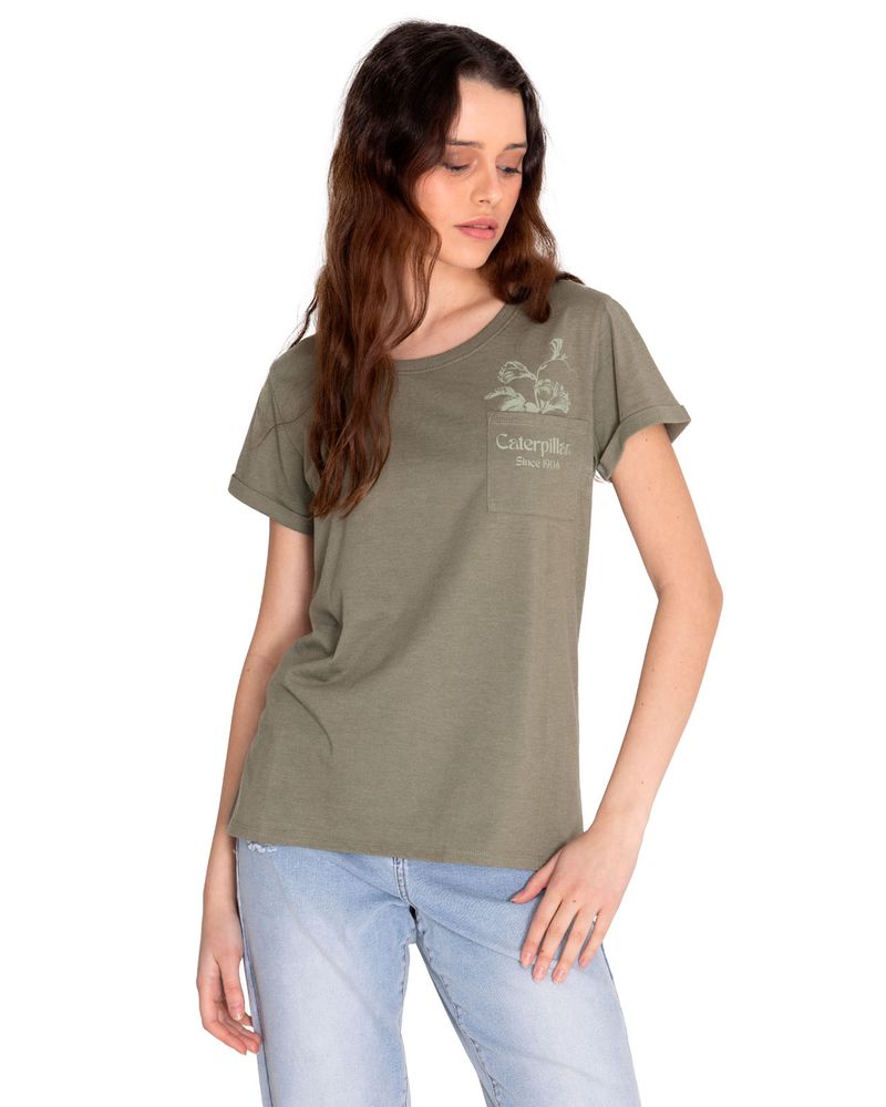 Polera-Manga-corta-Casual-Mujer-NOVELTY-POCKET-TEE-1-Verde-CAT