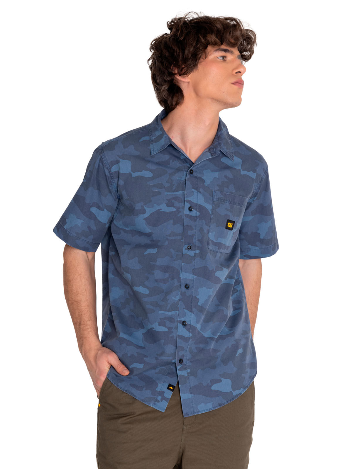 Camisa Manga corta Casual Hombre RELAXED PRINTED POPLIN S/S SHIRT Azul CAT