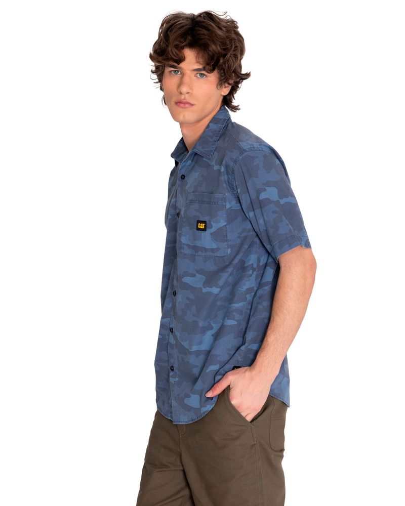 Camisa-Manga-corta-Casual-Hombre-RELAXED-PRINTED-POPLIN-S-S-SHIRT-Azul-CAT