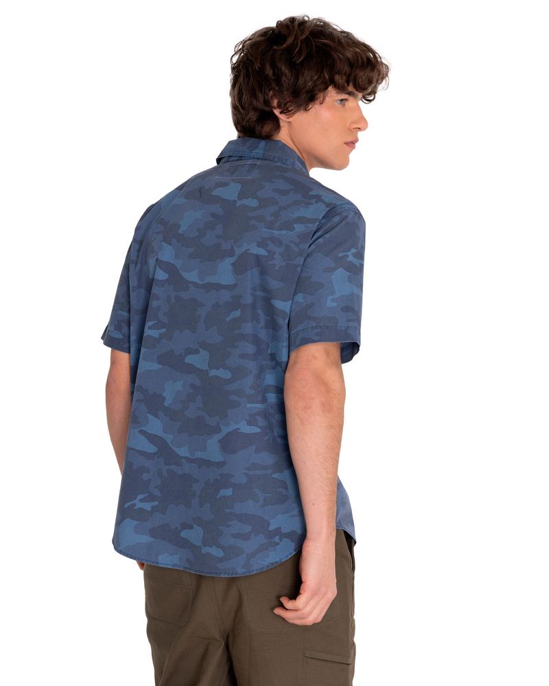 Camisa-Manga-corta-Casual-Hombre-RELAXED-PRINTED-POPLIN-S-S-SHIRT-Azul-CAT