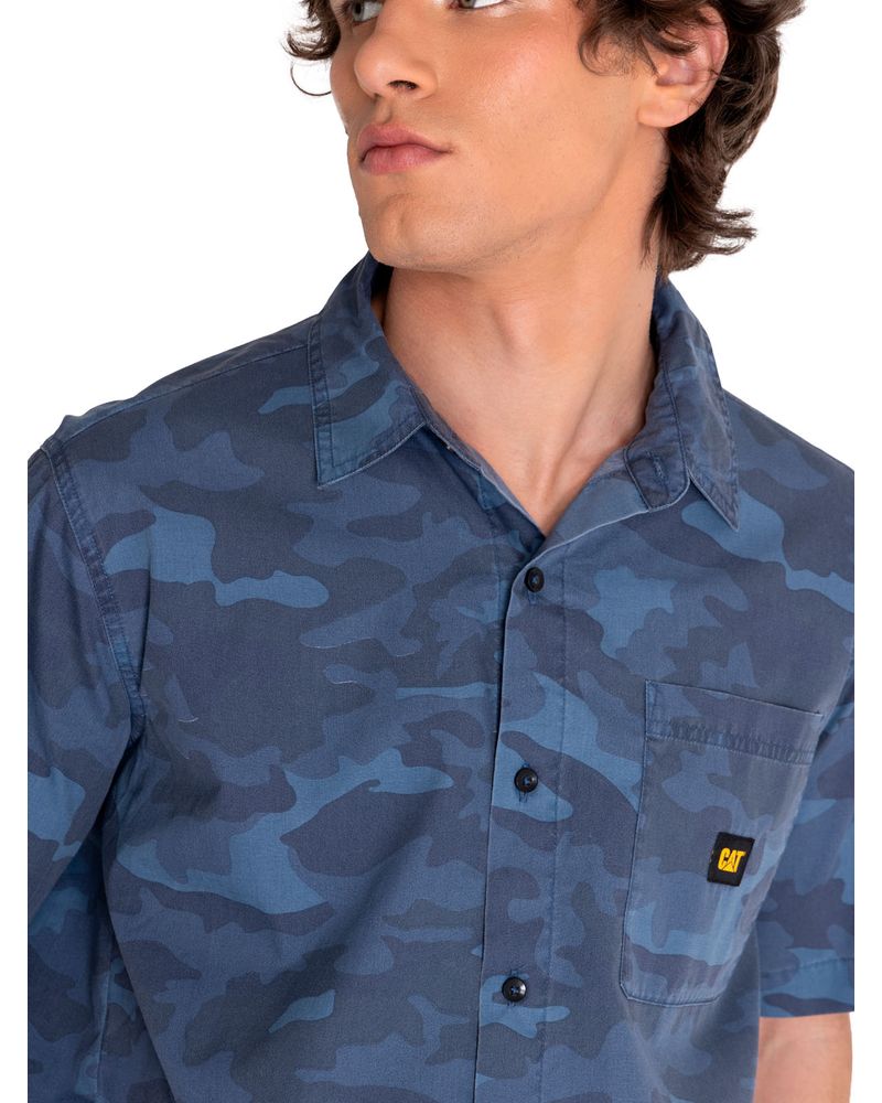 Camisa-Manga-corta-Casual-Hombre-RELAXED-PRINTED-POPLIN-S-S-SHIRT-Azul-CAT