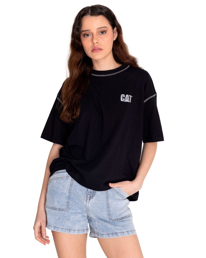 Polera-Manga-corta-Casual-Mujer-CAT-LOGO-BOXY-TEE-Negro-CAT