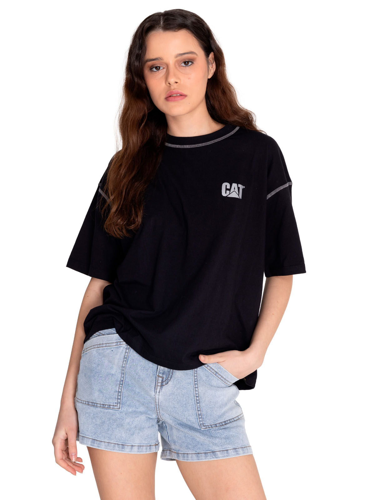 Polera Manga corta Casual Mujer CAT LOGO BOXY TEE Negro CAT