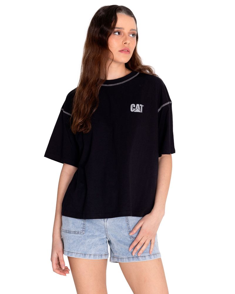 Polera-Manga-corta-Casual-Mujer-CAT-LOGO-BOXY-TEE-Negro-CAT