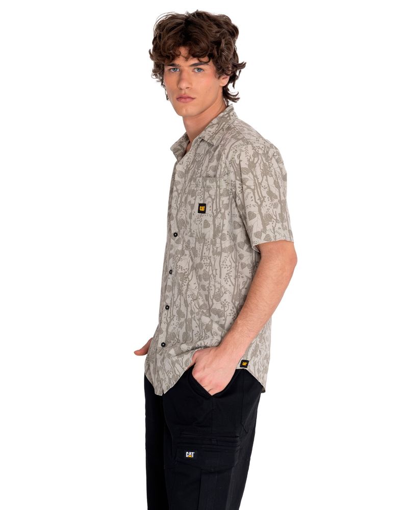 Camisa-Manga-corta-Casual-Hombre-RELAXED-PRINTED-POPLIN-S-S-SHIRT-Beige-Crudo-CAT