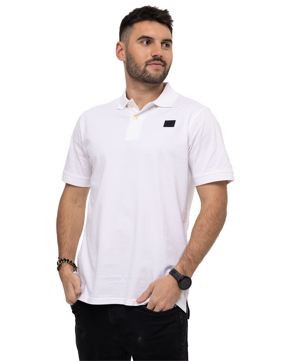 Polera Polo Casual Hombre Cat Logo Jersey Polo Blanco Cat