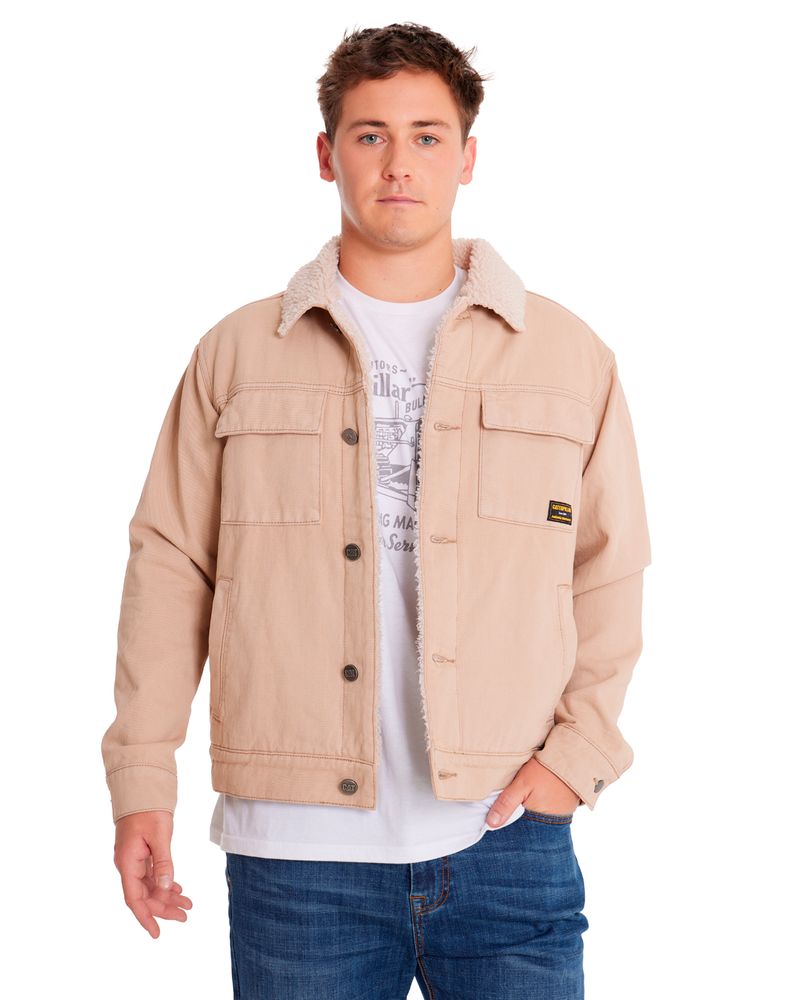 Chaqueta-Casual-Unisex-DENIM-SHERPA-LINED-WORK-JACKET-Beige-Crudo-CAT