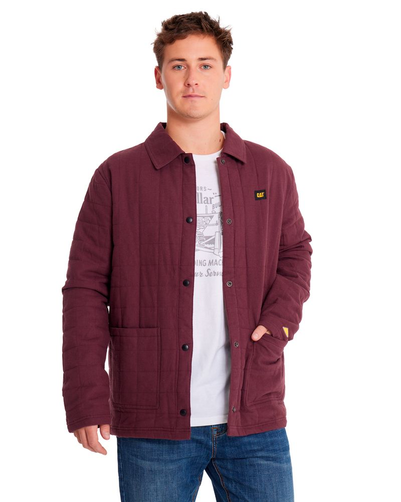 Chaqueta-Casual-Hombre-QUILTED-FLANNEL-SNAP-FRONT-LIGHTWEIGHT-INSULATED-JACKET-Burdeo-CAT