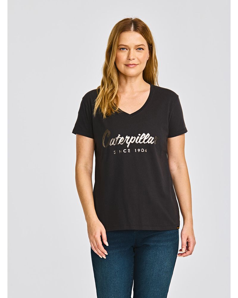 Polera-Manga-corta-Casual-Mujer-CATERPILLAR-SCRIPT-V-NECK-TEE-Negro-CAT