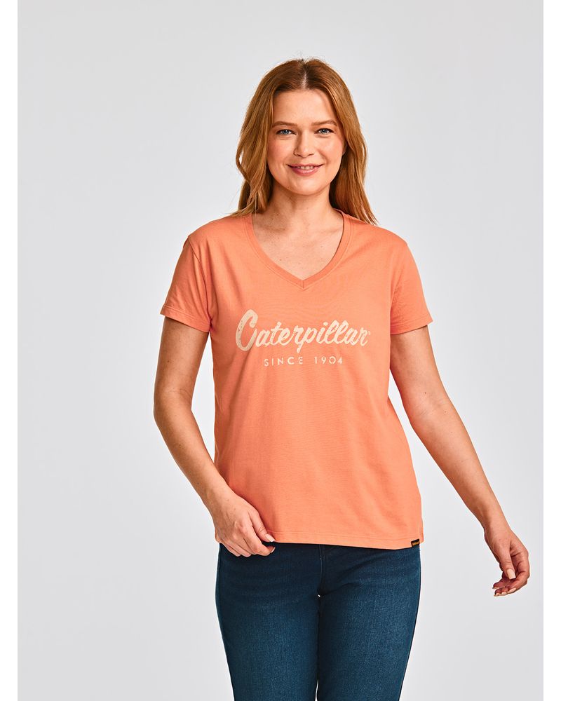 Polera-Manga-corta-Casual-Mujer-CATERPILLAR-SCRIPT-V-NECK-TEE-Durazno-CAT