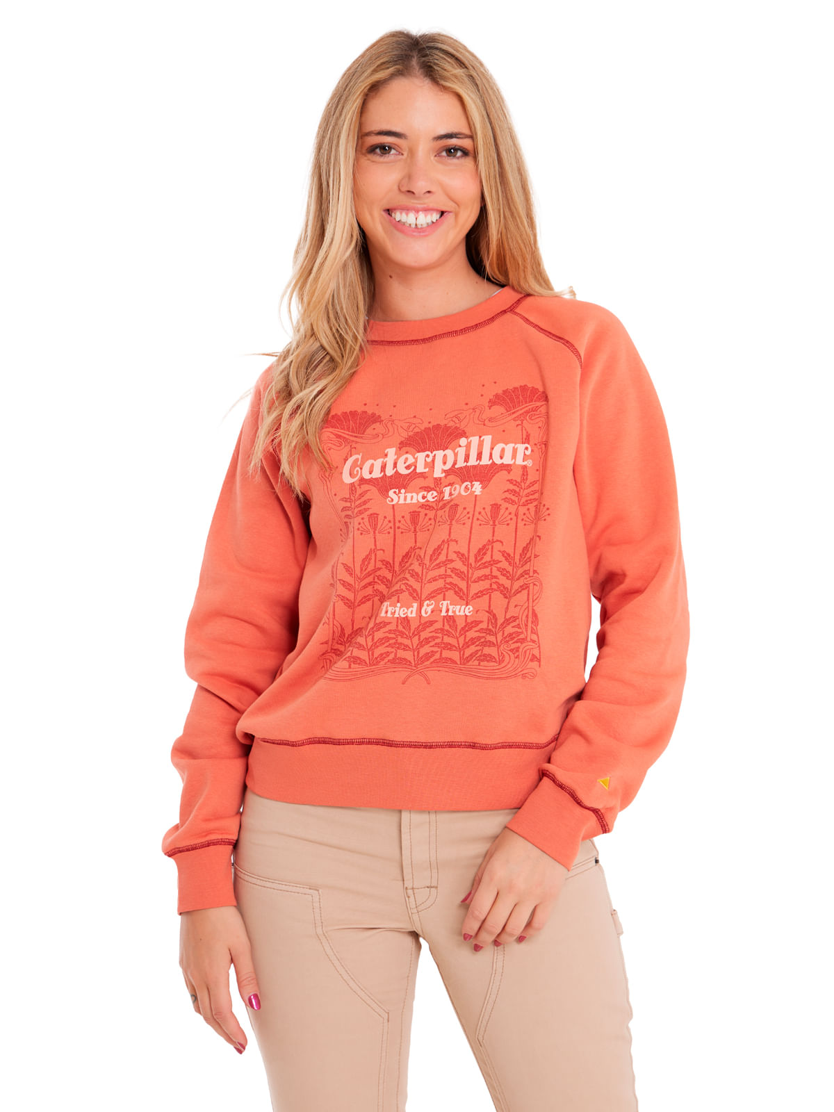 Polerón Casual Mujer CONTRAST STITCH GRAPHIC SWEATSHIRT Durazno CAT