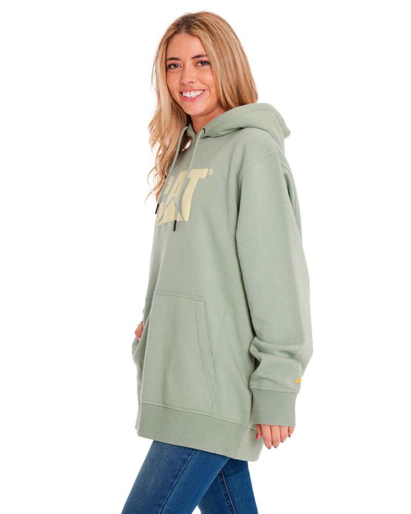 Poleron-Casual-Mujer-HEATHER-FLEECE-CAT-LOGO-PULLOVER-HOODIE-Verde-CAT