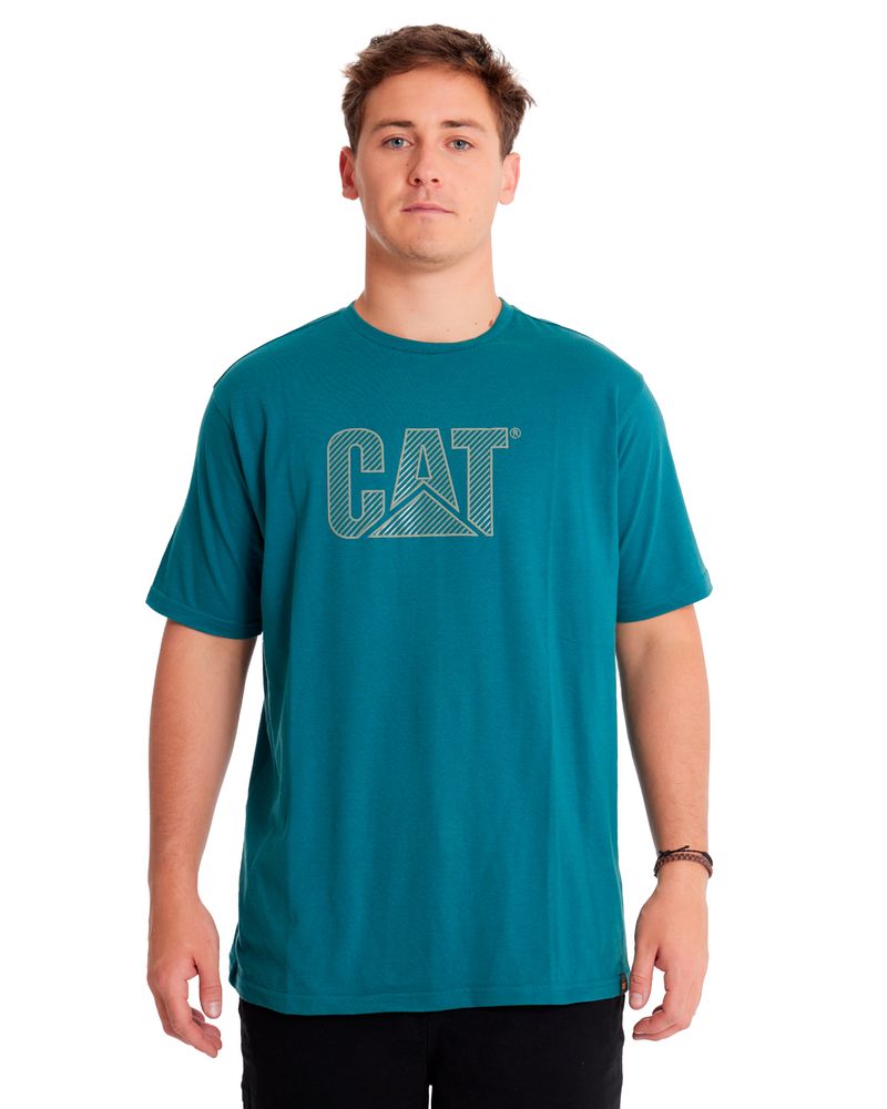 Polera-Manga-corta-Casual-Unisex-CAT-LOGO-TEE-Azul-CAT