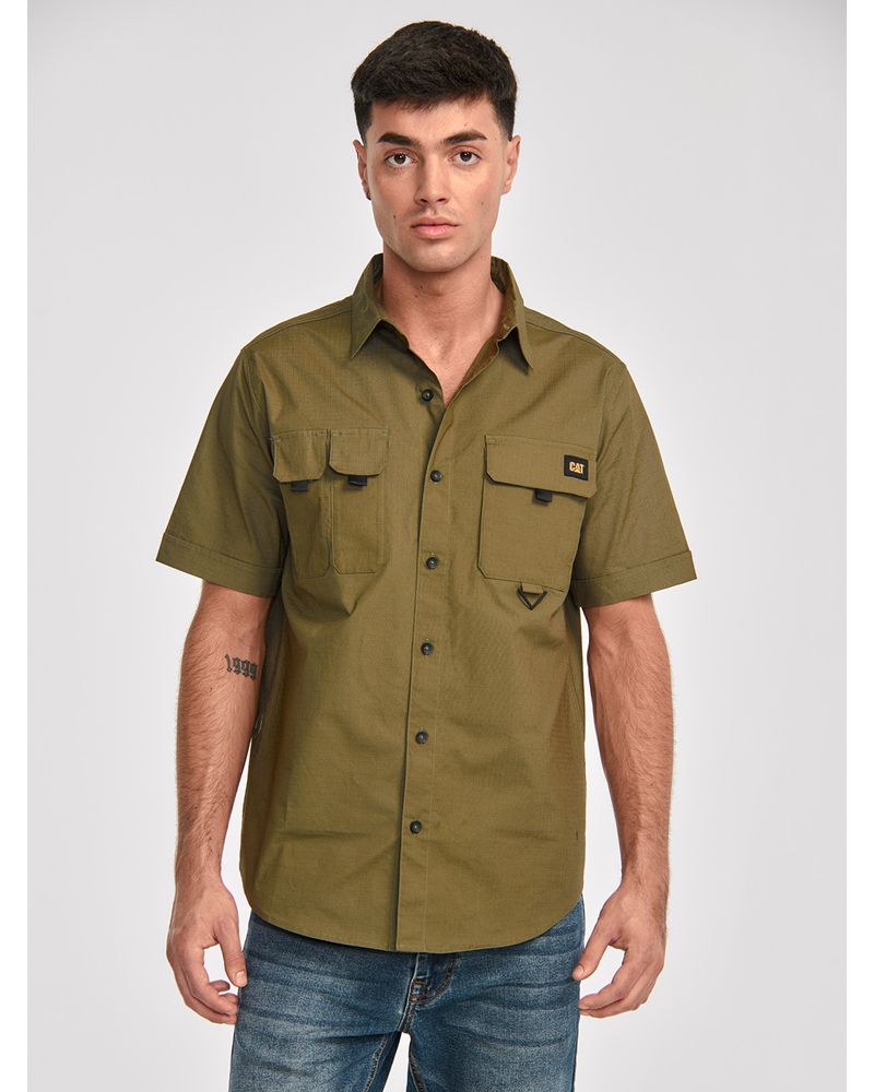 Camisa-Manga-corta-Casual-Hombre-UTILITY-S-S-SHIRT-Verde-CAT