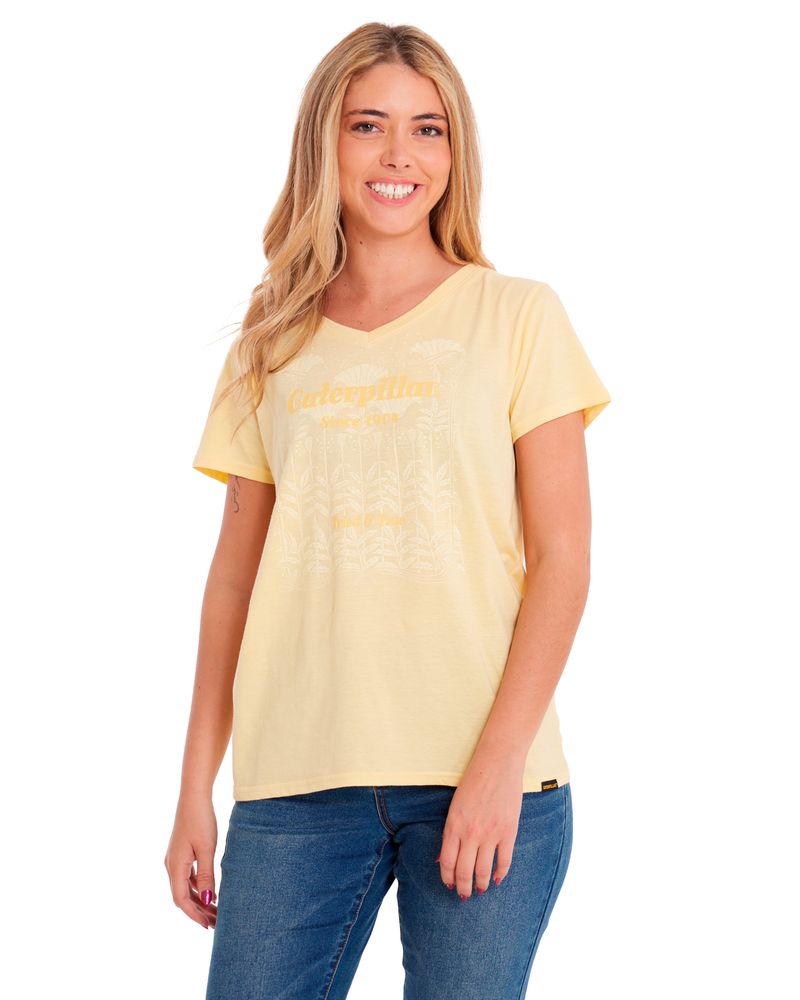 Polera-Manga-corta-Casual-Mujer-W-V-NECK-GRAPHIC-TEE-1-Amarillo-CAT