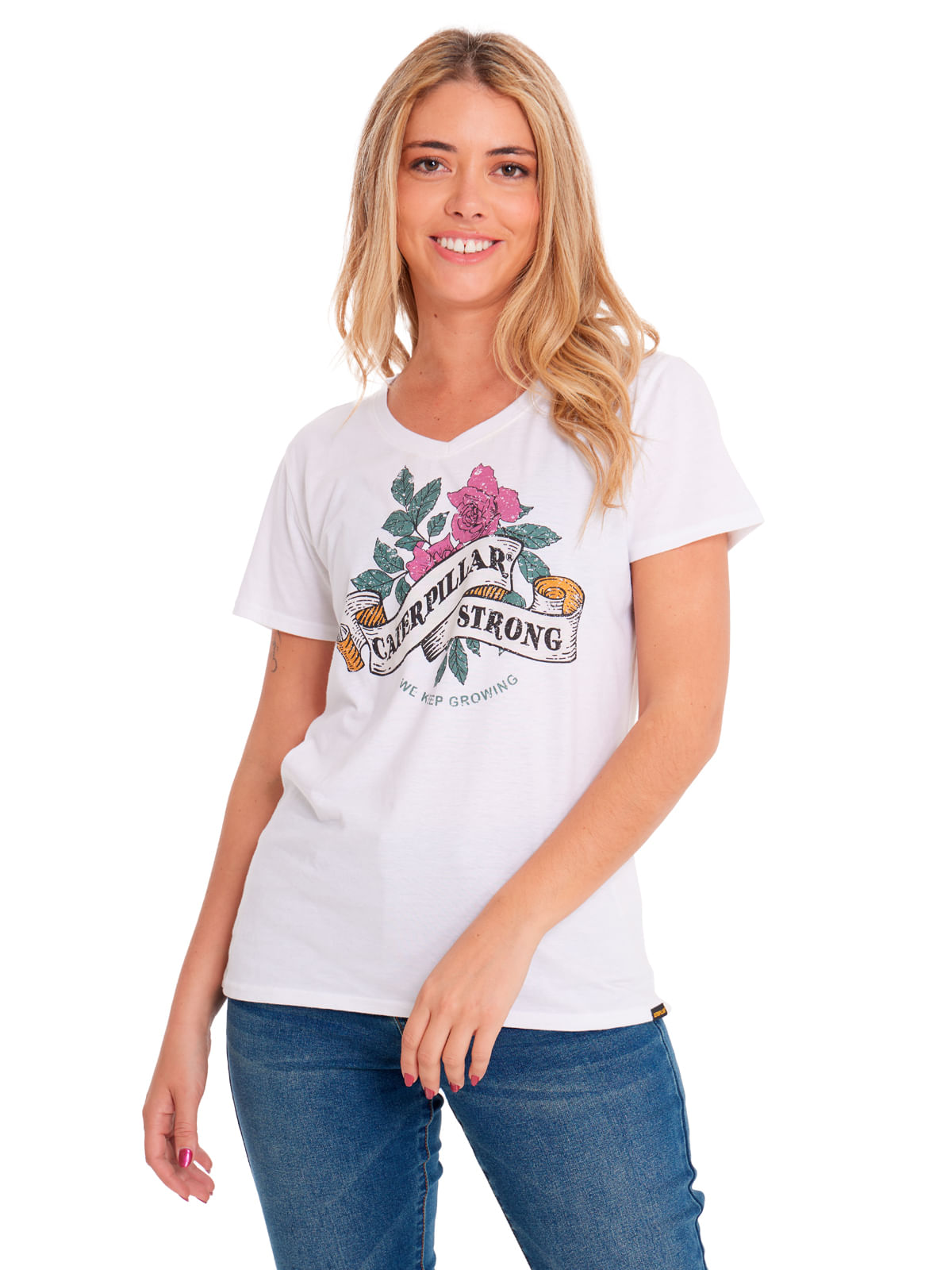 Polera Manga corta Casual Mujer V-NECK GRAPHIC TEE 2 Blanco CAT