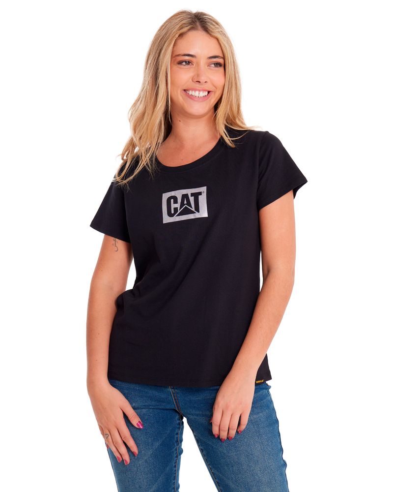 Polera-Manga-corta-Casual-Mujer-METALLIC-CAT-LOGO-TEE-Negro-CAT