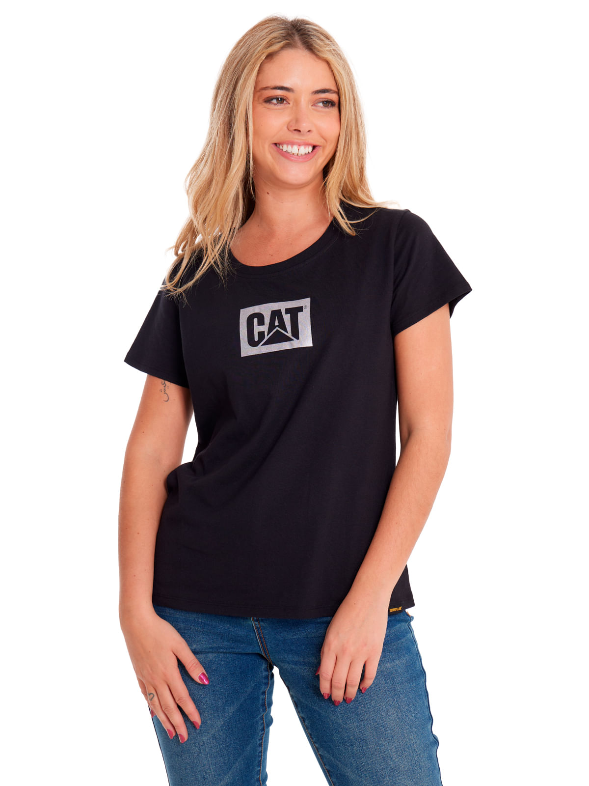 Polera Manga corta Casual Mujer METALLIC CAT LOGO TEE Negro CAT