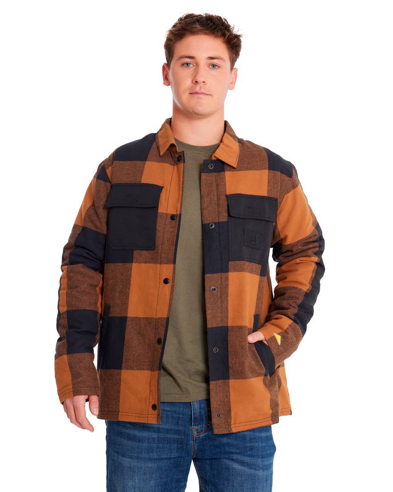 Chaqueta-Casual-Hombre-FLANNEL-SNAP-FRONT-LIGHTWEIGHT-INSULATED-JACKET-Cafe-CAT