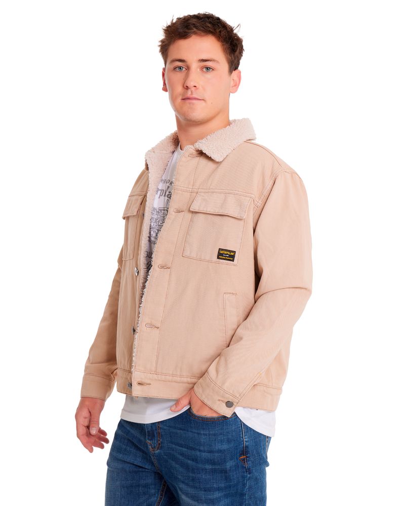 Chaqueta-Casual-Unisex-DENIM-SHERPA-LINED-WORK-JACKET-Beige-Crudo-CAT