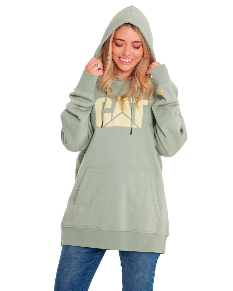 Poleron-Casual-Mujer-HEATHER-FLEECE-CAT-LOGO-PULLOVER-HOODIE-Verde-CAT