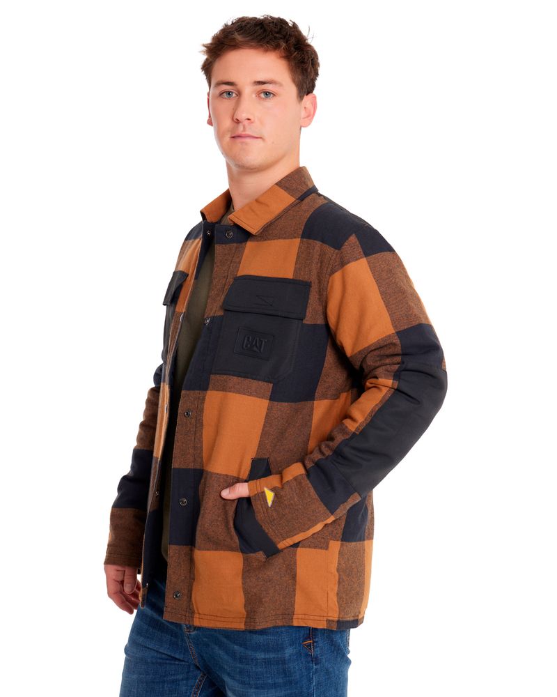 Chaqueta-Casual-Hombre-FLANNEL-SNAP-FRONT-LIGHTWEIGHT-INSULATED-JACKET-Cafe-CAT