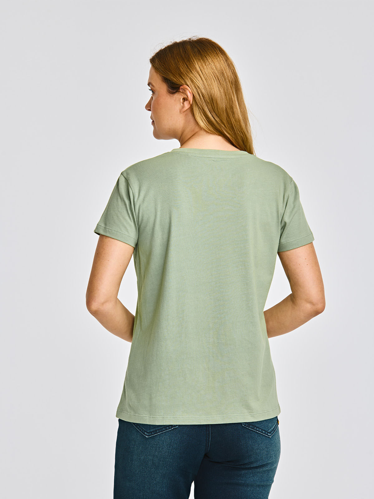 Polera Manga corta Casual Mujer CATERPILLAR SCRIPT V-NECK TEE Verde CAT